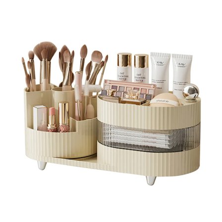 360° roterende oppbevaringsboks, kosmetikkoppbevaringsboks, egnet for toalettbord, soverom, bad, 35 x 14,7 x 17,5 cm, melkehvit