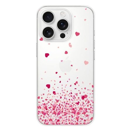 Siliconefodral - Kompatibel med Apple iPhone 16 Pro - design med rosa hjärtkonfetti