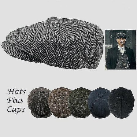 Peaky Blinders Newsboy-caps i ullfiskbensmønstret tweed for menn [JUN]