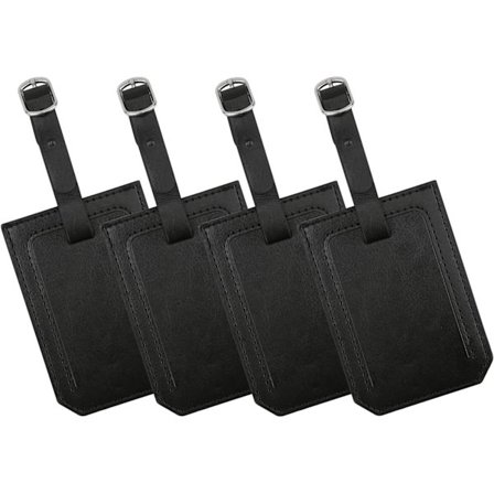 4-pack Falskt Läder Bagagetaggar, Svarta Resväska Namnetiketter med Adress-ID-Fack