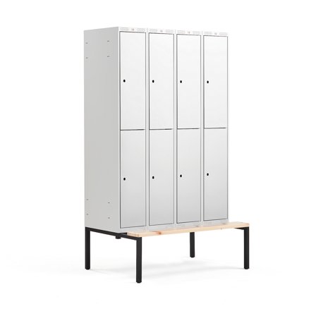 Kleiderspind CLASSIC mit Sitzbank, 4 Module/2 Türen, 2120 x 1200 x 550 mm, grau