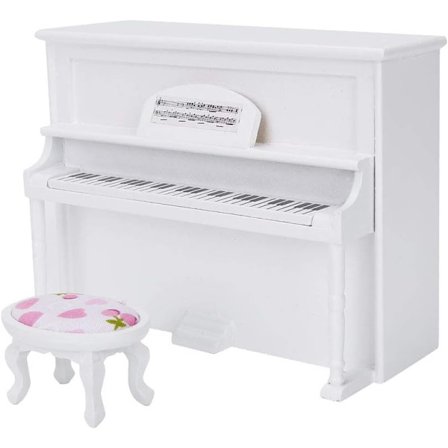 1:12 Mini-pysty piano, nukkekodin puinen piano jakkaralla Elävä mini-talomallin lisävarusteet Urheilutarvikkeet Nuken lisävarusteet (valkoinen)
