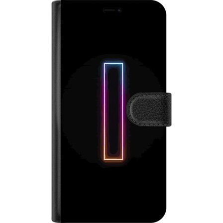 Kompatibelt Lommeboketui til Motorola Motorola Moto G34 Minimalistisk neonbokstav I i regnbuefarger mot mørk bakgrunn