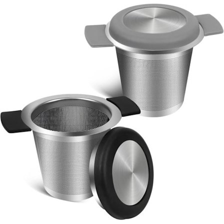 Tefilter - Todelt - For løs te - Ultrafin filter - Med silikonhåndtak og drypplate - BPA-fri