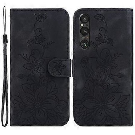 Til Sony Xperia 1 V Wallet Stand Telefon Cover med Præget Lilje Blomst Stødsikkert PU Læder Cover (Style A)