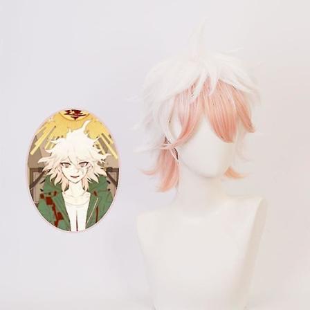 Danganronpa Anime Cosplay Peruukki Vaaleanpunainen Valkoinen Gradient Lyhyet Hiukset