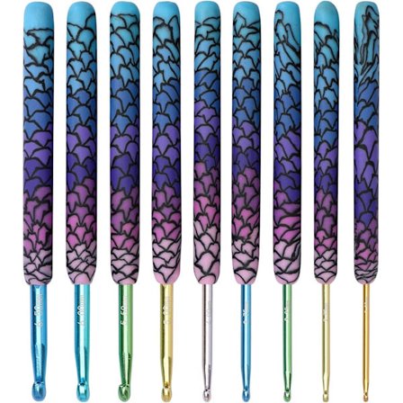 Sjöjungfru virknålar, 9 st metall mjuk varm virknål kit för DIY virkning garn set