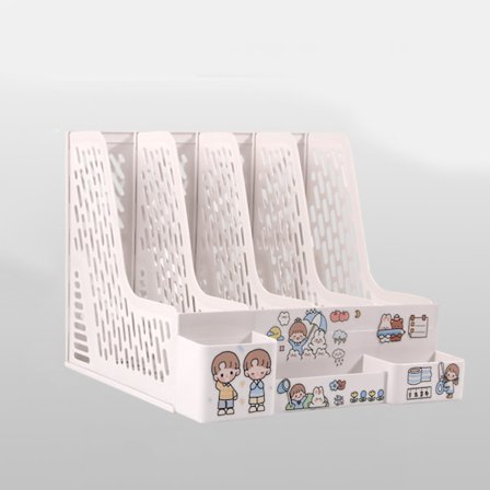 Skrivebordsarkivarrangør 4 rum Farve Skrivebordsarkivopbevaringsstativ Studerende Bog Vertikal Bogreol Hvid