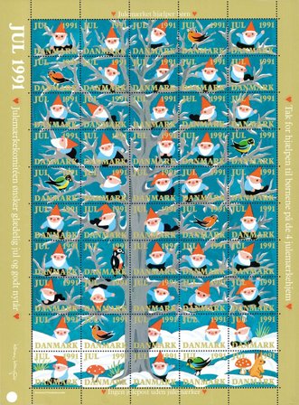 Danmark - julmärkeark 1991 - Takket - Ufoldet