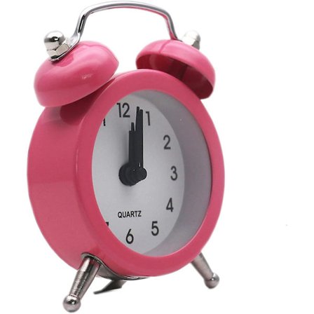 Mini väckarklocka söt tecknad rund bärbar metallklocka familjeresa och tentamen larm tickande (rosa)