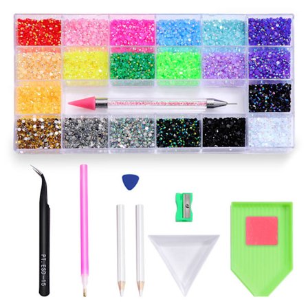 Nagelkonst Strass Kit Med Lim Runda Strass Flatback AB Kristall Nagelkonst Set Strass Nagel Ädelstenar Iridescent