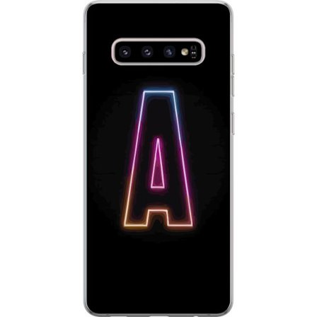 Yhteensopiva Puhelinkuori Samsung Samsung Galaxy S10+ Minimalistinen neonkirjain A sateenkaarenvärisessä valossa mustaa taustaa vasten modernissa ty
