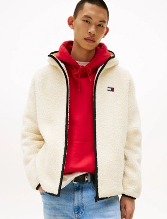 Tommy Jeans Tjm Reg Badge Teddy Zip Tru Ext - Cream - L