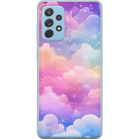 Kompatibelt Mobildeksel til Samsung Galaxy A72 5G Søt enhjørning med regnbuefarget hår mot en stjernebelagt pastellbakgrunn i kawaii-stil