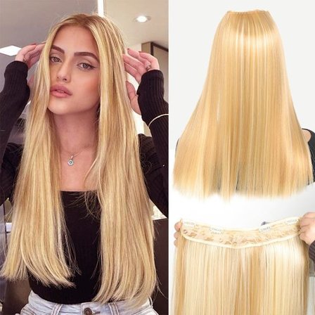 Syntetisk V-formad hårförlängning lång rak svart blond brun 4 klämmor osynligt hårstycke 16-28 tum Clip In Hair Extension
