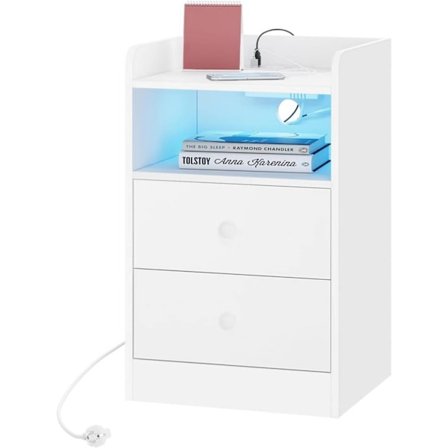 Rootz Sengebord med Power Strip og LED Bar - Natbord - Ladebord - E1 træmateriale - 40cm x 64cm x 35cm