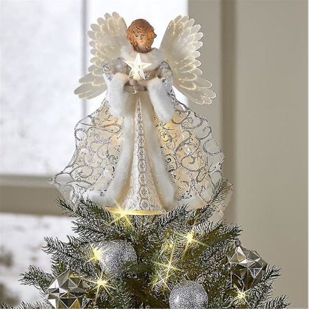 Valkoinen jouluenkeli puunhuippukoriste LED-valoilla [DB]