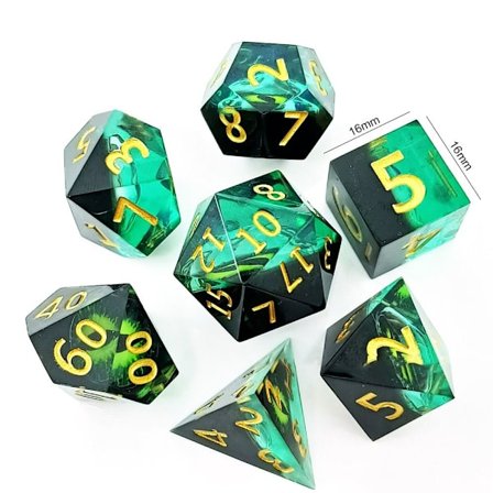 7 kpl Hartsinoppaa Kultainen numeronoppa, monitahoinen noppa