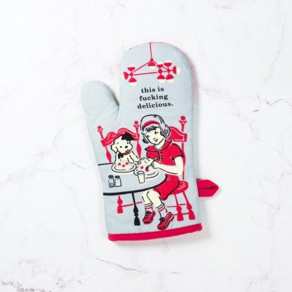 Rolig Ugnsvante Ljusblå Med Motiv