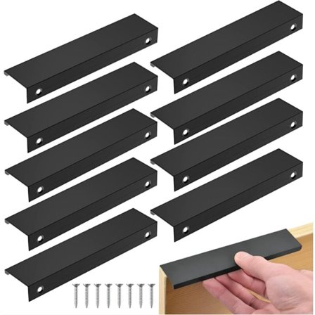 Sorte Kjøkkenhåndtak, 10 stk. Senteravstand Usynlig Møbelhåndtak, Aluminium Dørhåndtak, Sorte Møbelhåndtak for