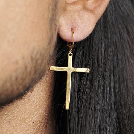Sentio | Gold-Tone Hanging Cross Hoop Earring for Men - Cross earrings