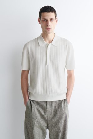 COS Men's Textured Panel Cotton Polo Shirt in White