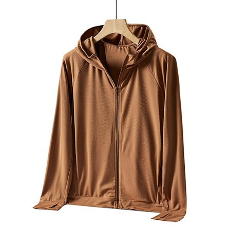 Män UPF 50+ Solskydd Lättvikts Full Zip Hoodie Jacka Långärmad Solskydd Jacka för Fiske Vandring Utomhus Brun XL