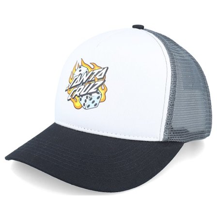 Santa Cruz - Weiss trucker Cap - Flaming Dice Dot Meshback White/Grey A-Frame Trucker @ Hatstore