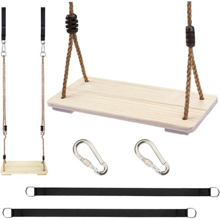 Trehuske for barn, utendørs huske med hampetau - for innendørs og utendørs bruk, maksimal belastning 130 kg