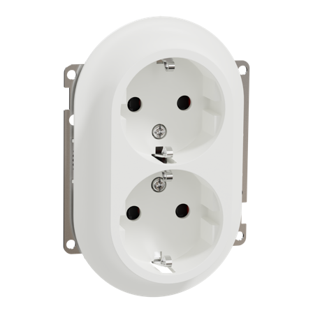 Elko EKO50077 Vegguttak 2-veis, jordet, med senterplate, hurtigkobling Renhvit, Strømbrytere & vegguttak