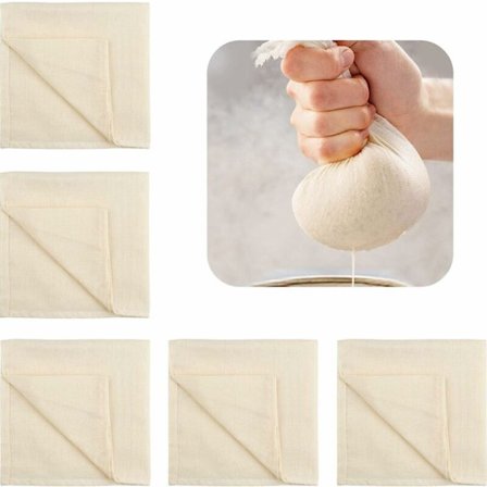 Osteklede av bomullsstoff, 5 stk bomullsfilterduk for matlaging av smør, grønnsaker, melk og nøtter, ubleket mikrofiberduk osteklede (50 50 cm)