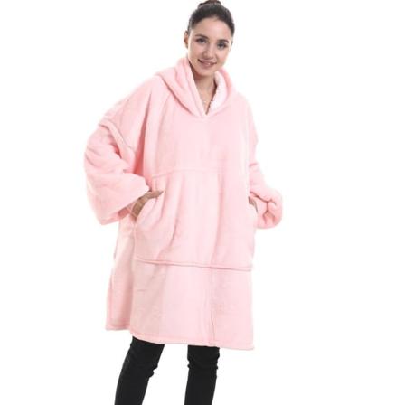 Sherpa Sweatshirt Hoodie Bærbar Fleece Hoodie Teppe Kvinners One Size Termisk Hoodie med Frontlomme
