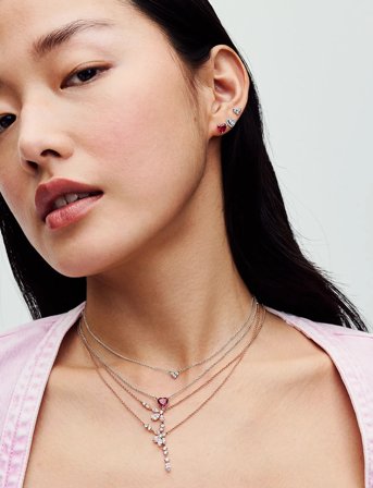 Pandora Heart Sterling Silver Stud Earrings With Cherries Jubilee Red Crystal - Red - ONE SIZE