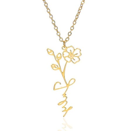 Halsband med födelsemånadsblomma och namn