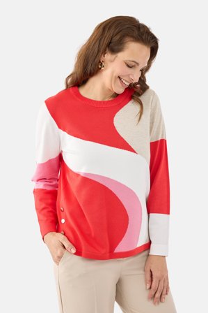 BRANDTEX - Langærmet Strik - Rød Mix - Grafisk Mønster