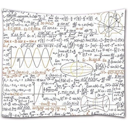 Håndskrevne matematiske formler og figurer på papir Skolematematik Beregning Abstrakt baggrund Stof vægtæppe Dekorativ
