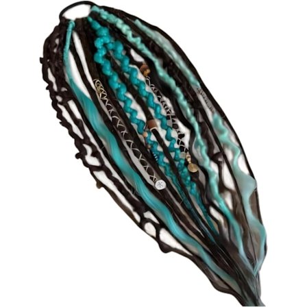 Elastiske dreadlocks, dekorert med perler og pynt, perfekt for hverdagsbruk.