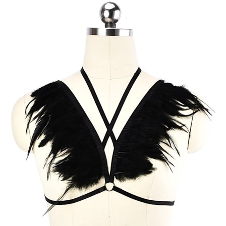 Fjädersele Set Strumpeband Svart Sexig Sele Dam Kostym Sexig BH med Burremmar för Kvinnor Elastisk Goth Festival Rave Danskläder