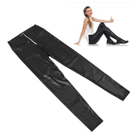 Dame Høy Midje Leggings Bukser Glidelås Mote Bukser Ren Farge Komfortable Leggings Svart L