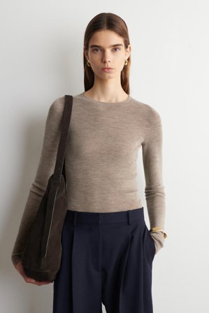 COS Women's Seamless Merino Wool Long Sleeve Top in Beige