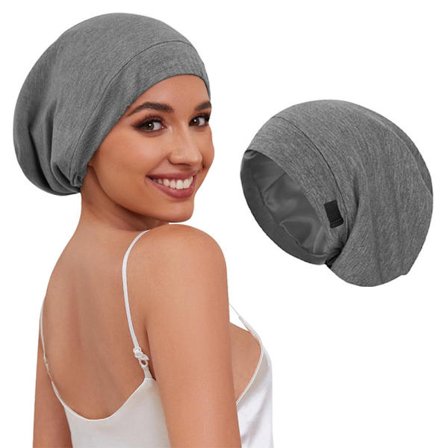 100% Mulberry Silke Hårplejehue - Luksuriøs Sovehue til Kvinder & Mænd (Økologisk Mulberry Silke) Grå