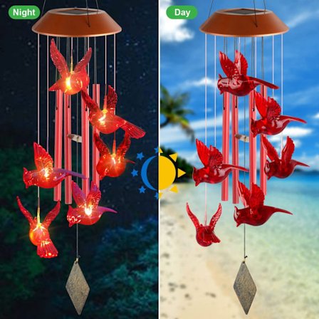 Solvindklocka - LED Solar Lampa Färgskiftande vindspel Hummingbird Outdoor