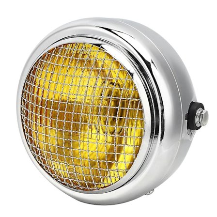 7in 55W Motorcykel Grill Forlygte Vintage Stil Høj/Lav Beam Halogen Forlygte Elektroplet Skal Gul Glas