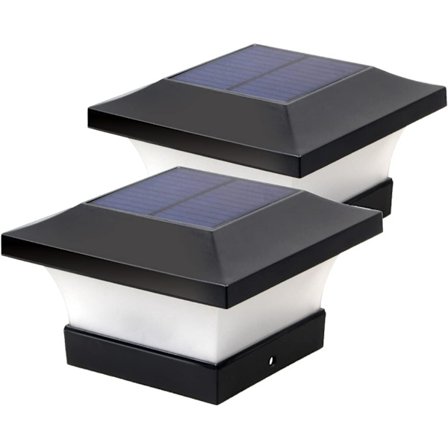 2-pack 10 x 10 cm solcellsdrivna LED-stolpbelysning i trä, vitt dagsljus 6000