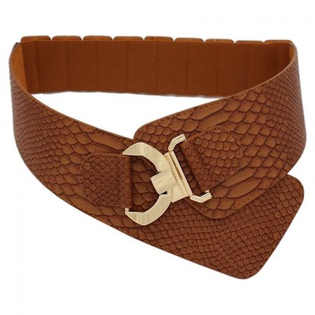 Elastisk bredt skinnbelte med høyt liv for kvinner - Allsidig bredt belte for kvinner til frakk, kjole og dekorasjon - Brun