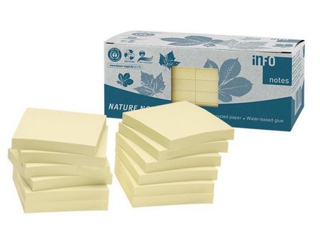 INFO Notes Nature recycled 75x75mm gul 12/fp - Lyreco - Kontorsmaterial - Notes och Post-It - Notes - Gula