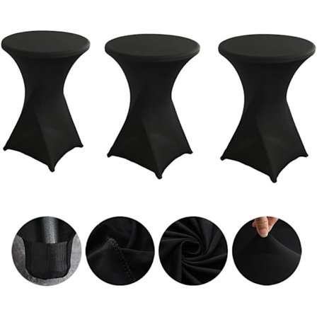 Set med 3 stretchbara bordsdukar, bordsdukar i spandex, 80 cm, för bistrobord med diameter 80-85 cm