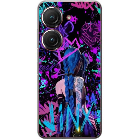 Yhteensopiva Puhelinkuori Asus Asus Zenfone 9 Värikäs graffitipiirustus, jossa on sinipäinen hahmo urbaanissa katutaidetyylissä