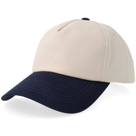 Equip - Beige adjustable Cap - Beige/Navy Canvas Low Profile Golfer Trucker A-Frame Adjustable @ Hatstore