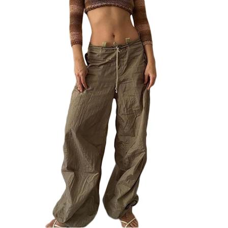Harajuku Vintage Cargo Pants - Dame Baggy Bukser | Y2K Joggere, Hip Hop Sporty Sweatpants, Streetwear M Khaki